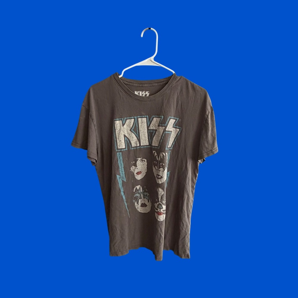 KISS Band Graphic T-Shirt XL Black Rock Concert Tee Distressed Short Sleeve